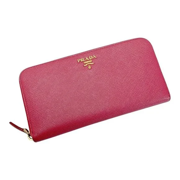 Prada Portafoglio Lampo Gold Zipper 1 Ml506 Pink Wallet - Picture 1 of 8